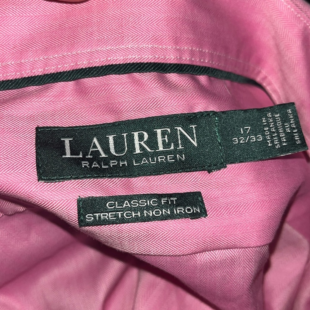 Ralph Lauren Mens Dress Shirt Pink Classic Fit Stretch Non Iron Size 17 32/33